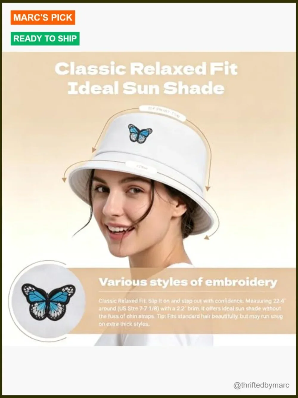Cotton Bucket Hat Embroidered Packable Beach Sun Hat Travel Cap Unisex